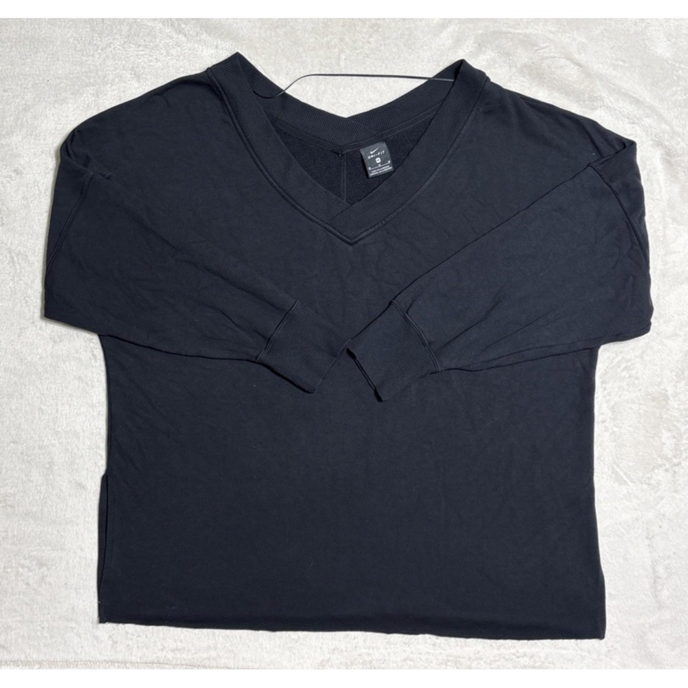 Nike Oversized V-Neck Sweatshirt Men's Medium Black DJ0791-010 Yoga Luxe
